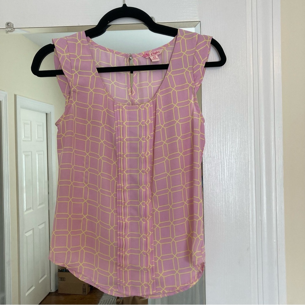 Candie's Pink and Yellow Geometric Blouse